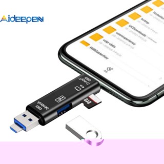 Aideepen อะแดปเตอร์การ์ดรีดเดอร์ USB 5 in1 OTG Micro USB Type-C TF อเนกประสงค์ สีขาว