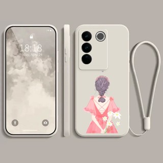 เคส Vivo V27E เคสโทรศัพท์ ซิลิโคนเหลว การ์ตูนเด็กผู้หญิง เคสนิ่ม + สายคล้องโทรศัพท์มือถือ