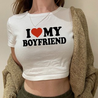 เสื้อครอปท็อป ลาย I Love My Boyfriend yk2 fairycore goth สําหรับผู้หญิง