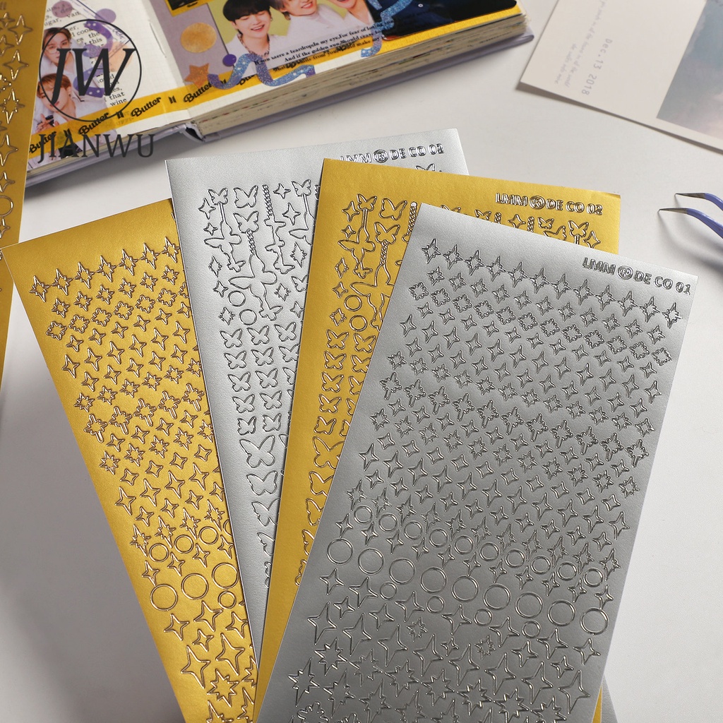 Jianwu สติกเกอร์ PVC สีบรอนซ์ สําหรับตกแต่งสมุดภาพ เครื่องเขียน DIY 2 แพ็ก ต่อชุด