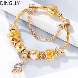 Dinglly สร้อยข้อมือ จี้หัวใจ และรังผึ้ง สีชมพู สําหรับผู้หญิง สีทอง Diy