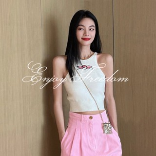 Enjoy Freedom เสื้อกั๊กคอกลมไม่มีแขนกุด แบบสาวแท้ ลายพิมพ์ลายพิมพ์ลายคอกลม ไอเดียสร้างสรรค์ เสื้อกั๊กคอกลมไม่มีแขน