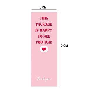 พร้อมส่ง! จากไทยสติ๊กเกอร์ Thank You สีชมพู ,สติ๊กเกอร์ขอบคุณ ขนาด 3x9cm. จำนวน 100 ดวง