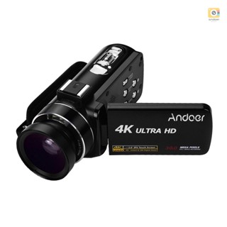 Andoer กล้องบันทึกวิดีโอดิจิทัล 4K มืออาชีพ เซนเซอร์ CMOS พร้อมเลนส์มุมกว้าง 0.45X พร้อมเมาท์มาโคร 3.0 นิ้ว มอนิเตอร์ IPS กันสั่น