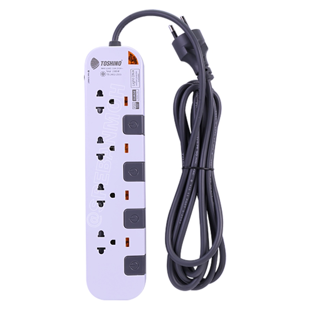 P4310-10M ปลั๊กพ่วง Toshino รางปลั๊กไฟ P Series รุ่น P4310 ยาว 10 เมตร 3x1.0 sq.mm 4ช่อง 4สวิตซ์ 10เ