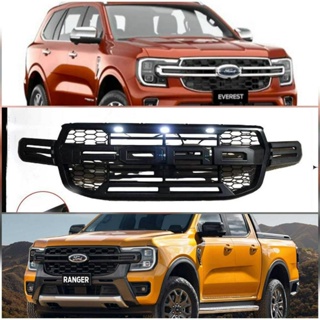 *แนะนำ* กระจังหน้าแต่งมีไฟ3จุด เรนเจอร์ FORD RANGER-ford everestปี2022-2023โลโก้ดำด้านรุ่น WT/SPORT/XLT**