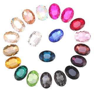 คริสตัลพลอยเทียม รูปไข่ แวววาว ขนาด 13x18 มม., 18x25 มม. ฐานสีเงิน สำหรับ DIY ทำเครื่องประดับ