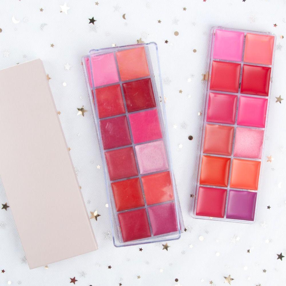 Tech Lip Gloss Palette Nourishing 12 สี Lip Mud Lip Glaze เครื่องมือแต่งหน้าเครื่องสําอางเกาหลี Lip Tint - รูปที่ 7