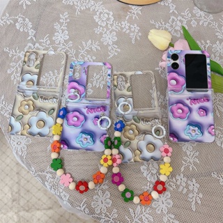 เคสโทรศัพท์มือถือ แบบฝาพับ ลายดอกไม้ 3D พร้อมสายคล้อง สําหรับ OPPO Find N2 Flip