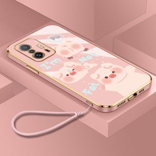 เคส Xiaomi Mi 11 Lite 5G NE 11T Pro 10T Pro 10 Lite Zoom 10 Pro หรูหรา บางเฉียบ ชุบ เคสโทรศัพท์ กันกระแทก หมูสีชมพูน่ารัก นิ่ม TPU ซิลิโคน ป้องกัน