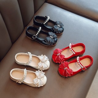 สาวแมรี่เจนรองเท้า2023เด็กโบว์มุกรองเท้าหนังตื้นฤดูใบไม้ผลิแ…