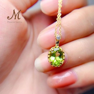 Meena Gems สร้อยคอพร้อมจี้พลอยแท้เพอริดอท พลอยดิบ ตัวเรือนเงินแท้925ชุบทอง แหวนพลอยแท้เสริมดวง พลอยประจำเดือน