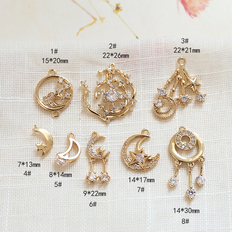 จี้ทองแดง รูปดวงจันทร์ และดาว ประดับเพทาย แฮนด์เมด diy สําหรับทําเครื่องประดับ สร้อยคอ ต่างหู