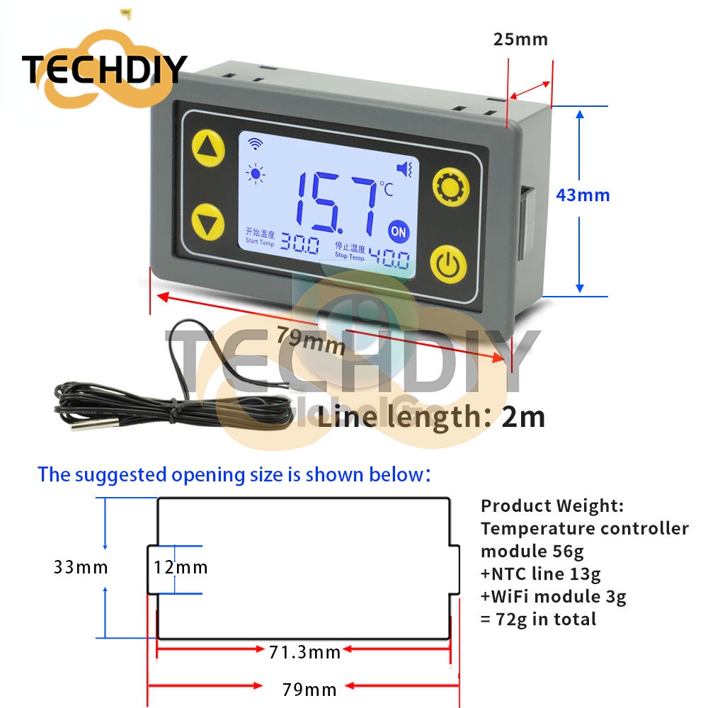 St10 โมดูลควบคุมอุณหภูมิเทอร์โมสตัท WIFI DC 6-30V 10A พร้อมเซนเซอร์