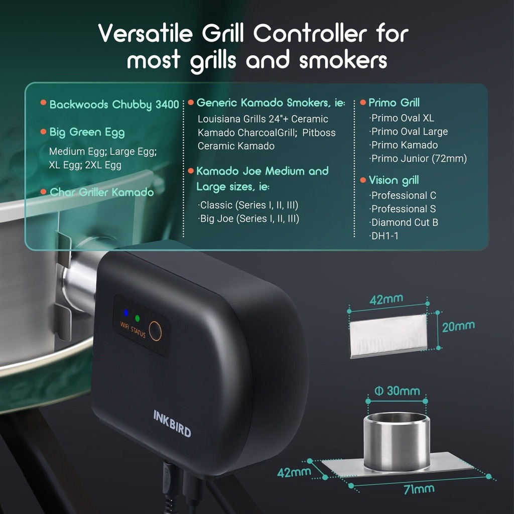 INKBIRD ISC-027BW ตัวควบคุมพัดลมควันอัตโนมัติ Bluetooth Wi-Fi เตาย่างบาร์บีคิวเครื่องวัดอุณหภูมิ 4 หัวสําหรับย่างบาร์บีคิว - รูปที่ 6