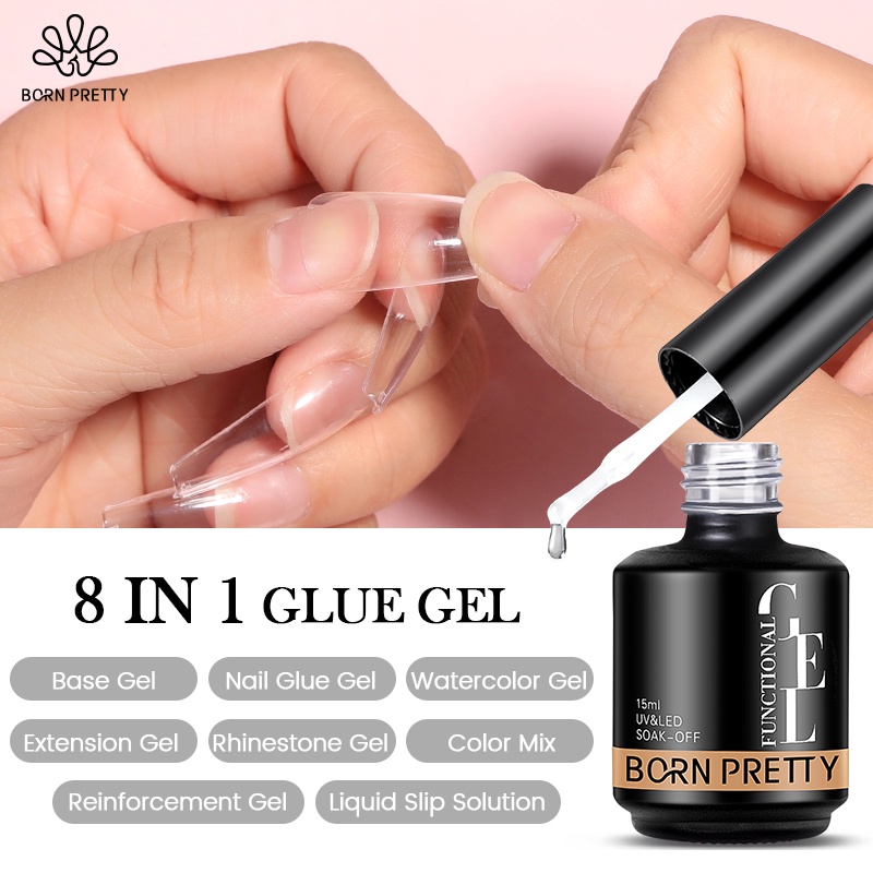 BORN PRETTY 8 In 1 กาวทาเล็บเจลใสฐาน Coat Blooming เจลยาทาเล็บ Strengthener Extension Gel กาวทาเล็บเจลเล็บ 15ml
