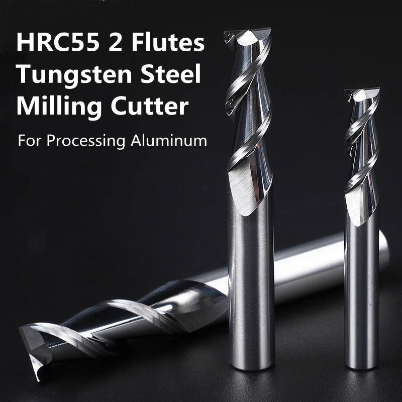 ดอกเอ็นมิลคาร์ไบด์ 2 แฉก HRC55 CNC สําหรับเครื่องกัดมิลลิ่ง อลูมิเนียม 1 ชิ้น