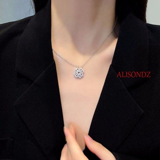 Alisondz สร้อยคอโซ่ จี้ใบโคลเวอร์สี่แฉก หวานแหวว สไตล์เกาหลี ย้อนยุค ทองแดง เพทาย กระดูกไหปลาร้า ผู้หญิง