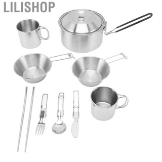 Lilishop Campfire Cooking Pots Set  Scalder Proof Pan Handle Pots and Pans Kit Compact Size Pure Steel Pot Lid  for Hiking