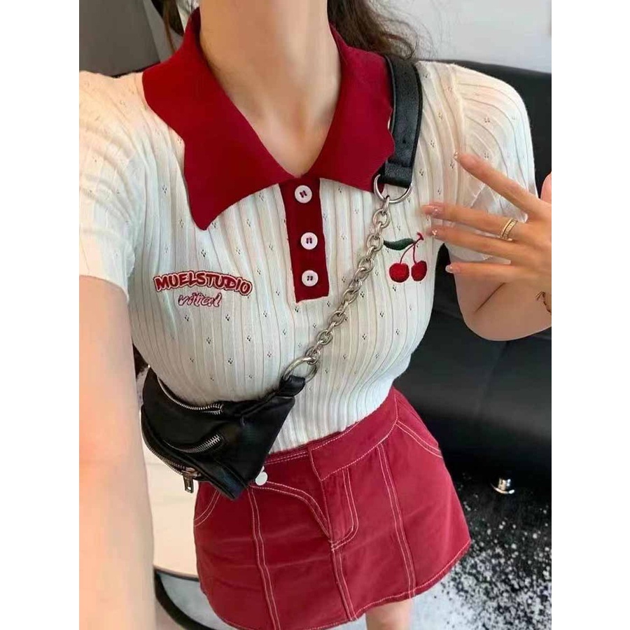 Xiao เสื้อโปโลแขนสั้น คอปกตุ๊กตา ปักลาย สไตล์ญี่ปุ่น แฟชั่นฤดูร้อน สําหรับผู้หญิง S8YK