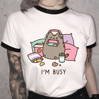 Pusheen Cat Kawaii เสื้อยืดลําลอง แขนสั้น พิมพ์ลายกราฟฟิค 90s สไตล์เกาหลี ฮาราจูกุ สําหรับผู้หญิง