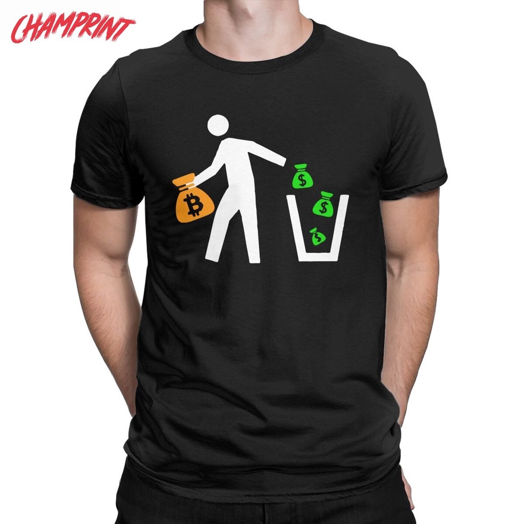 เสื้อยืดผู้ชาย Bitcoin Crypto สกุลเงินสําหรับชายผ้าฝ้าย Vintage s Crew คอ BTC Cryptocurrency Tees เส