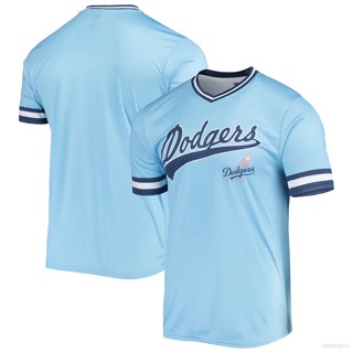 เสื้อยืดกีฬาเบสบอล ทรงหลวม ลายทีม Los Angeles Dodgers Stitches สีฟ้า พลัสไซซ์