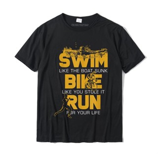 เสื้อยืด ผ้าฝ้าย พิมพ์ลาย Triathlon ขนาดใหญ่ สไตล์ฮิปฮอป สําหรับผู้ชาย