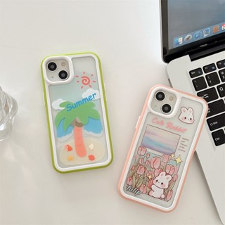 เคสโทรศัพท์มือถือ ซิลิโคนนิ่ม Tpu ใส ลายดอกทิวลิป กระต่าย ต้นมะพร้าว 3 In 1 สีแคนดี้ สําหรับ iPhone 14 13 12 11 Pro Max