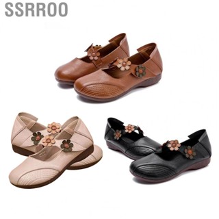 Ssrroo Women Leather Shoes  Retro Style  Slip Stable Heel Women  Flats  for Home