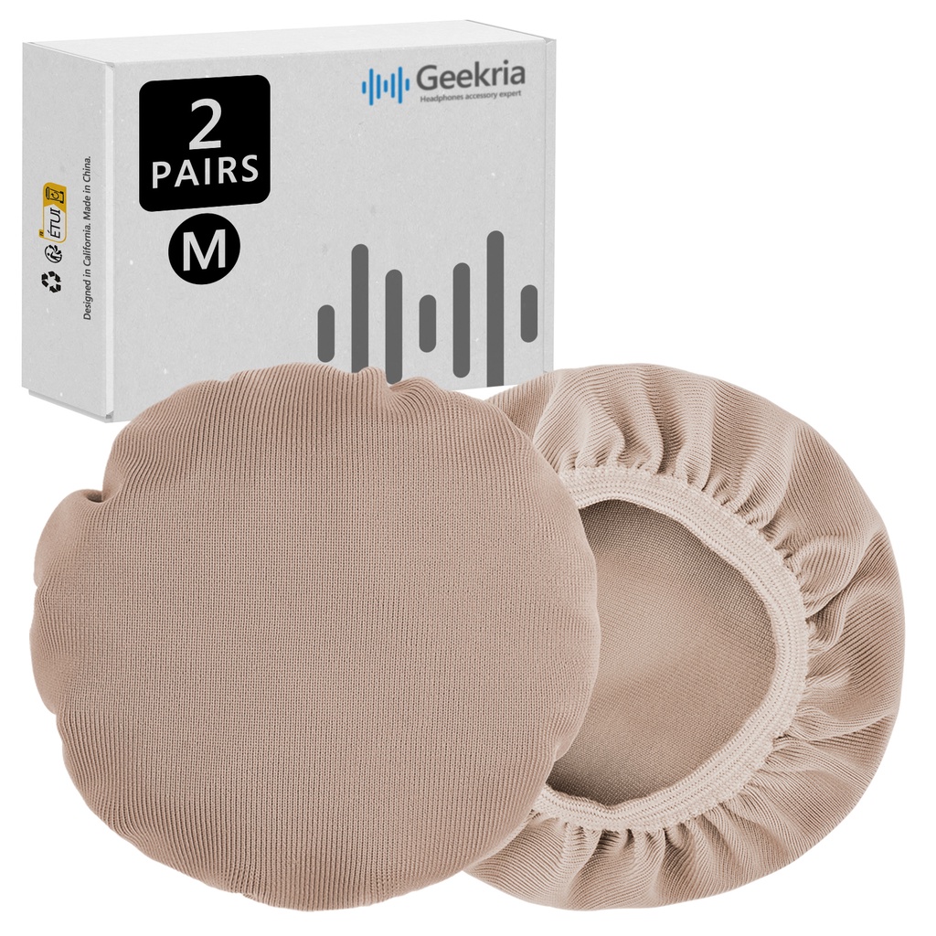 Geekria 2 คู่ผ้า Flex Earpad ครอบคลุม,ล้างทําความสะอาดได้ & ยืดสุขาภิบาล Earcup Protectors สําหรับ Over-Ear ชุดหูฟังแผ่นรองหูฟัง (M / สีน้ําตาลอ่อน)