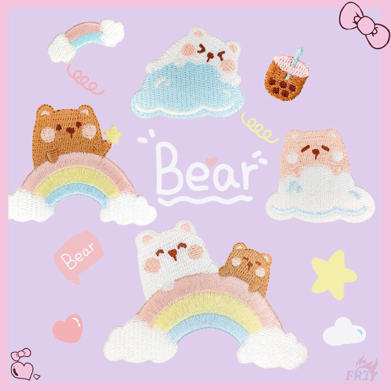 แผ่นสติกเกอร์ ลายหมี สีรุ้ง มีกาวในตัว แผ่นแพทช์รีดติดเสื้อ ปักลาย DIY สําหรับตกแต่งเสื้อผ้า กระเป๋า 1 ชิ้น