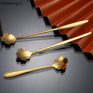 Unewking ช้อนกาแฟ ชา ขนมหวาน สเตนเลส ด้ามจับยาว สีทอง