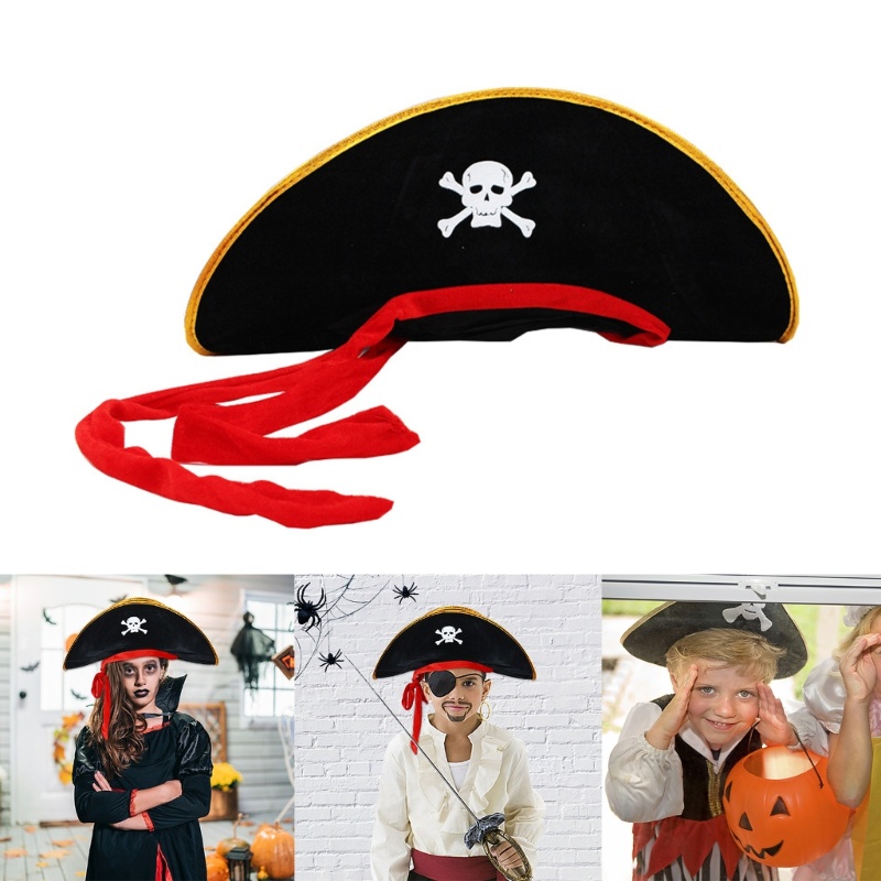 SPT* หมวก Tricorn Pirate สําหรับปาร์ตี้ฮาโลวีน Masquerade Black Tricorn Pirate Hat