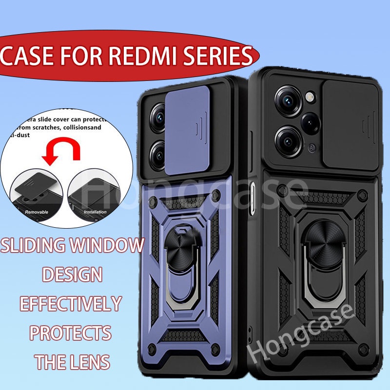 เคสโทรศัพท์สําหรับ Xiaomi Redmi 12 12C 13 13C 13R 14C 14R 4G 5G 2025 เกราะแหวนวงเล็บปลอกกันกระแทก Push ดึงกล้องป้องกันปกหลัง