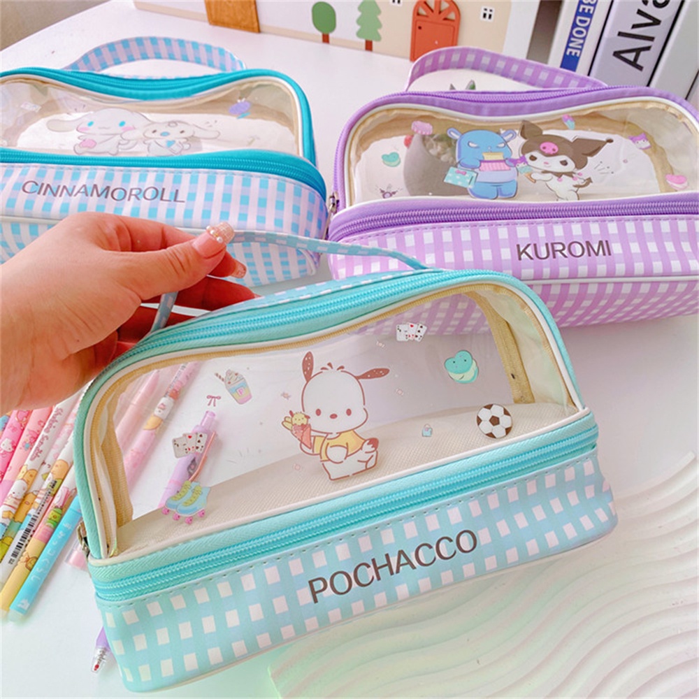 SANRIO กระเป๋าดินสอ PVC ลายการ์ตูนคุโรมิ สองชั้น จุของได้เยอะ แบบพกพา สําหรับนักเรียน