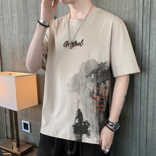 เสื้อยืดแขนสั้นลําลอง แบบบาง พิมพ์ลายหมึก แฟชั่นฤดูร้อน สําหรับผู้ชาย 2022