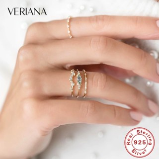 VERIANA แหวนทองคํา S925 สีทอง สีฟ้า หรูหรา สําหรับผู้หญิง