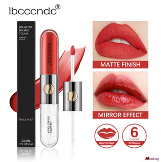 Ibcccndc Double-headed Lip Glaze Waterproof Anti-sweat Lipstick Raincoat Mirror Water Light Lip Gloss 6 Colors (monkingstore_th)