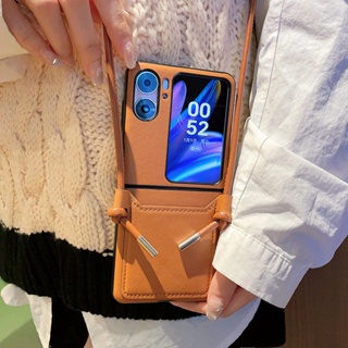 เคสโทรศัพท์มือถือหนัง ฝาพับ พร้อมช่องใส่บัตร และสายคล้อง หรูหรา สําหรับ OPPO Find N2 Flip 5G CPH243 n2flip findn2flip