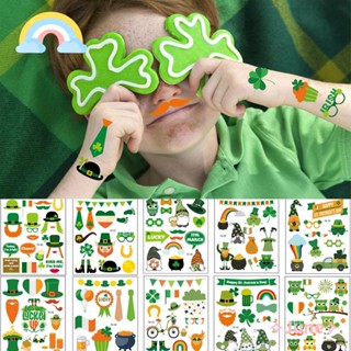 JUNE สติกเกอร์รอยสัก ลายการ์ตูน St Patricks Day กันน้ํา สีเขียว สําหรับเด็ก และผู้ใหญ่