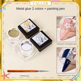 ✧Ready Stcok Hydrogen Energy 2pcs High-density Mirror Metal Glue With Brush Color Painting Flower Hook Side Pull Wire Glue Phototherapy Gel Nail Art For Nail Shop 5g TALLER