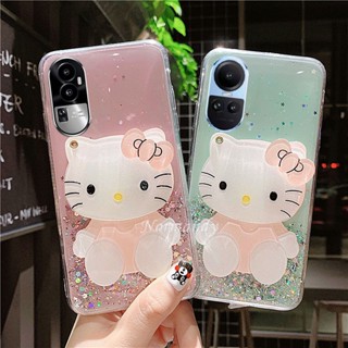 ใหม่ เคสโทรศัพท์มือถือ TPU นิ่ม แบบใส กันกระแทก ลายการ์ตูนเฮลโลคิตตีน่ารัก พร้อมกระจกแต่งหน้า สําหรับ OPPO Reno10 Pro Reno 10 Pro+ Plus 5G 2023