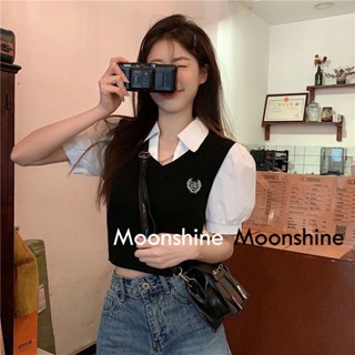 Moon  เสื้อครอป เสื้อแฟชั่นผู้หญิง y2k สีพื้น สําหรับผู้หญิง ใส่ไปคลับ ปาร์ตี้ 2023 NEW 23071030  คุณภาพสูง High quality Korean Style พิเศษ A29J1ST 36Z230909