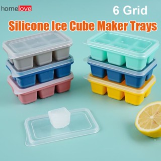 6 Grid Ice Cube เครื่องทำน้ำแข็งแช่แข็งแม่พิมพ์ตู้แช่แข็งกล่องน้ำแข็งแช่แข็งพร้อมฝาปิดถาดน้ำแข็งซิลิโคนแม่พิมพ์ไอศกรีมก้อนน้ำแข็งขนาดเล็กแม่พิมพ์สี่เหลี่ยมขนาดเล็ก homelove