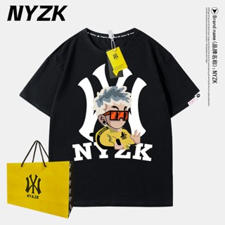 เสื้อยืดแขนสั้น ผ้าฝ้ายแท้ พิมพ์ลายการ์ตูน Nyzk ทรงหลวม สไตล์สตรีท แฟชั่นฤดูร้อน สําหรับคู่รัก