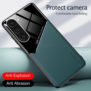 Leather Texture Car Magnetic Holder Back Cover TPU Soft Frame Shockproof Case for Samsung Galaxy S23 FE 23fe 23u S23+ Ultra