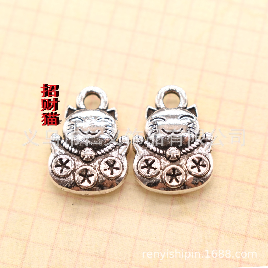 ร้านค้าโรงงานเครื่องประดับ DIY จี้สร้อยคอ สร้อยข้อมือ โลหะผสมสังกะสี รูปแมวนําโชค นําโชค สีเงิน สไตล์โบราณ