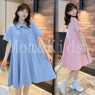 Mom & Kids ชุดคลุมท้อง คอปกโปโล แขนสั้น ทรงหลวม ขนาดใหญ่ แฟช…