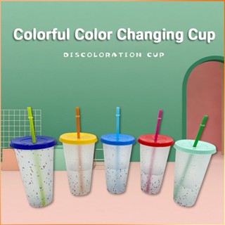 แก้วน้ำพลาสติก Confetti เปลี่ยนสีพร้อมฝาและ Straw Cold Cup 24 Fl Oz /700ml -FE